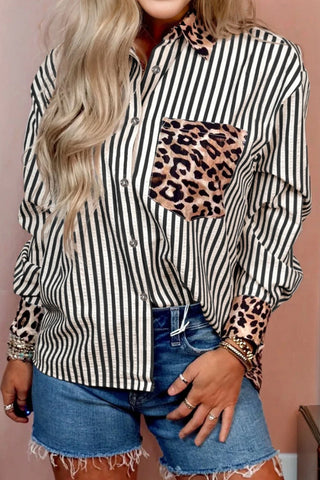 Leopard Print Patchwork Button Up