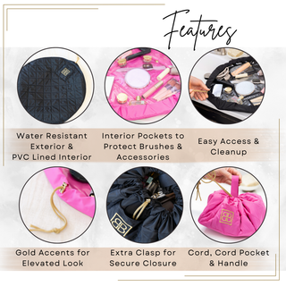 Quilted Lay Flat Drawstring Makeup Bag - Cosmetic Organizer-option1]-kendra-kays-boutique
