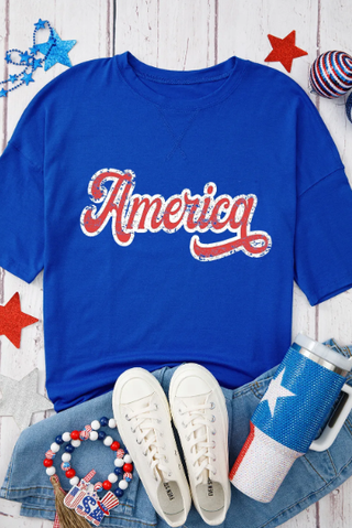 Dark Blue Contrast America Graphic Drop Shoulder Tee-Graphic Tees-option1]-kendra-kays-boutique