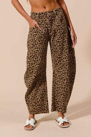 Mid Rise Barrel Leopard Twill Jean Pant-Jeans-option1]-kendra-kays-boutique