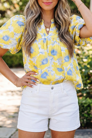 Bubble Sleeve Summer Floral Blouse-Short Sleeves-option1]-Small-kendra-kays-boutique