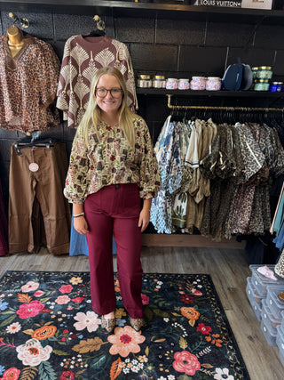 Umgee Floral Print Scallop Print Hem Blouse-Long Sleeves-option1]-kendra-kays-boutique