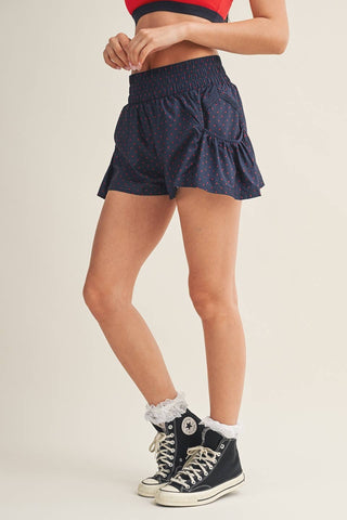 Polka Dot Print Nylon Flare Shorts-option1]-kendra-kays-boutique