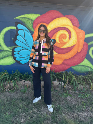 Plaid Print Pocketed Half Button Collared Sweatshirt-Sweatshirts-option1]-kendra-kays-boutique