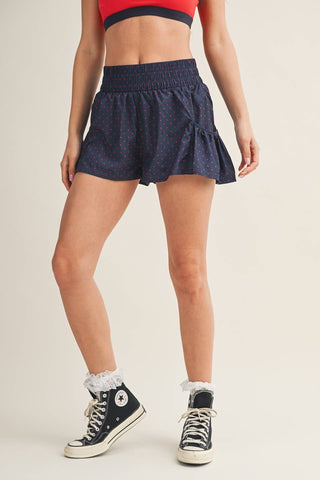 Polka Dot Print Nylon Flare Shorts-option1]-kendra-kays-boutique