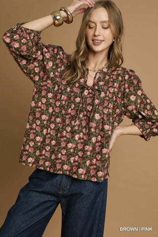 Vintage Floral Pintuck Blouse-Long Sleeves-option1]-S-kendra-kays-boutique