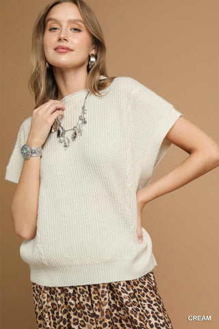 Umgee Short Sleeve Knit Sweater Top with Ribbed Texture-Short Sleeves-option1]-small-kendra-kays-boutique
