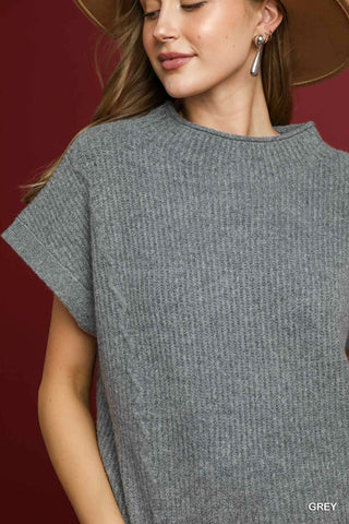 Umgee Short Sleeve Knit Sweater Top with Ribbed Texture-Short Sleeves-option1]-small-kendra-kays-boutique