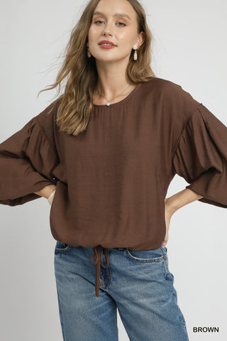 Round Neck Long Sleeve Drawstring Blouse-Long Sleeves-option1]-S-kendra-kays-boutique