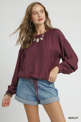Round Neck Long Sleeve Drawstring Blouse-Long Sleeves-option1]-S-kendra-kays-boutique