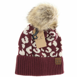 Leopard Pattern Fur Pom Beanie YJ2091-option1]-kendra-kays-boutique