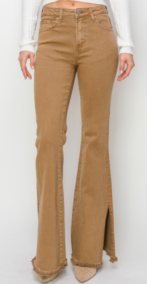 RISEN HIGH RISE SIDE SLIT FLARE PANTS-Bottoms-option1]-kendra-kays-boutique