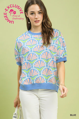 Floral Print Short Sleeve Knit Top