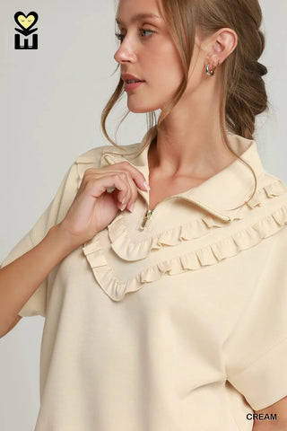 Ruffle Quarter Zip Top-Short Sleeves-option1]-Small-kendra-kays-boutique