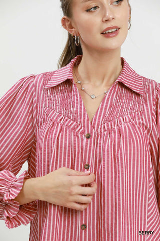Smocked Chambray Button Down-Long Sleeves-option1]-Small-kendra-kays-boutique