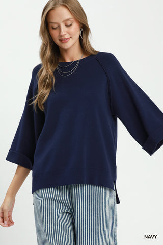 Crewneck Pullover Sweater Knit Top-Sweaters-option1]-Small-kendra-kays-boutique
