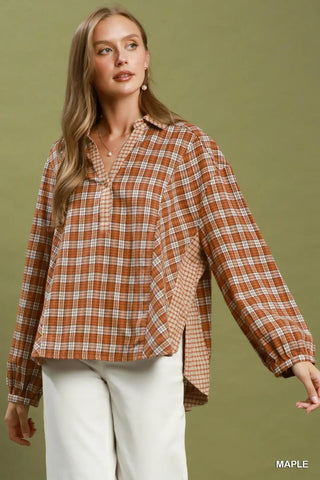 Plaid Mixed Print Oversized Pullover-Long Sleeves-option1]-Small-kendra-kays-boutique