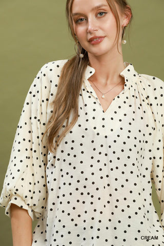 Polka Dot Textured Puff Sleeve-Long Sleeves-option1]-Small-kendra-kays-boutique