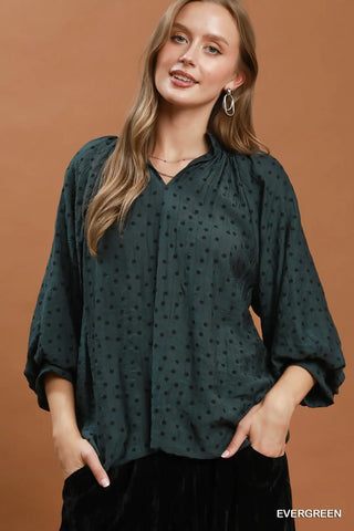 Polka Dot Textured Puff Sleeve-Long Sleeves-option1]-Small-kendra-kays-boutique