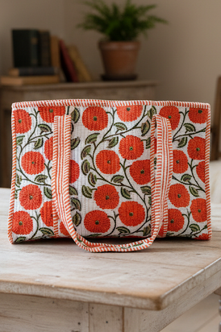 Waylon Orange Floral Print Tote Bag-option1]-kendra-kays-boutique