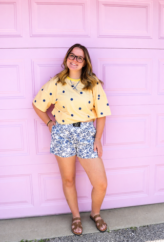 Yellow Polka Dot Print Seam Detail Oversize Tee