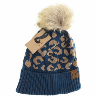 Leopard Pattern Fur Pom Beanie YJ2091-option1]-kendra-kays-boutique