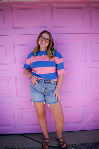 Pink Striped Oversize Tunic Tee