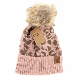 Leopard Pattern Fur Pom Beanie YJ2091-option1]-kendra-kays-boutique