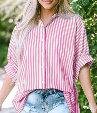 Stripe Dolman Sleeve Oversize Shirt-Tops-option1]-small-kendra-kays-boutique