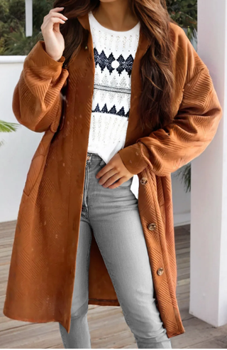 Textured Collared Drop Shoulder Buttoned Front Duster Coat-Jackets-option1]-kendra-kays-boutique