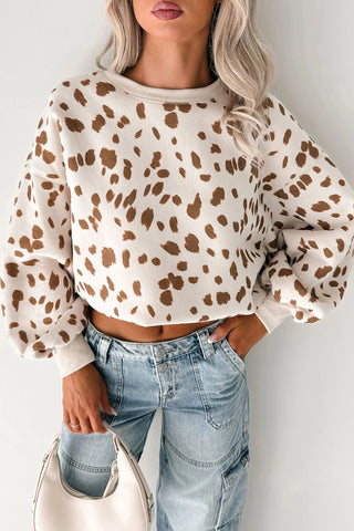 Brown Leopard Print Dropped Shoulder Sweatshirt