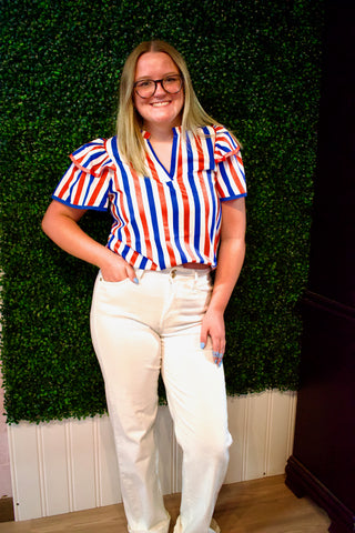 Flutter Sleeve Blouse- Patriotic Stripes-Short Sleeves-option1]-kendra-kays-boutique