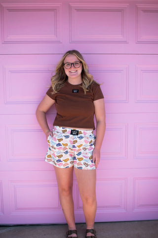 LuLu Mac Baby Doll Top Dark Brown-Short Sleeves-option1]-kendra-kays-boutique
