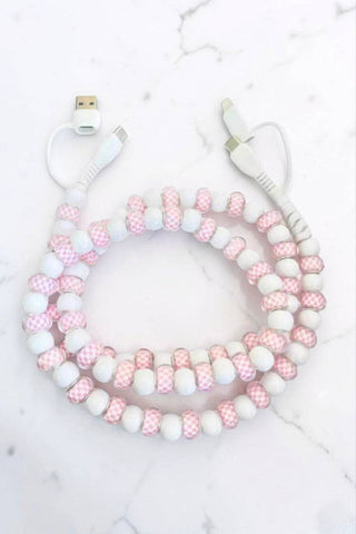 Updated Pink Gingham and White Beaded Charger-option1]-kendra-kays-boutique