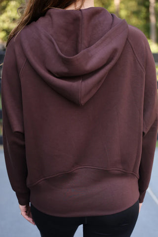 Luxe Hooded Quarter Zip Pullover- Chocolate-Hoodies-option1]-kendra-kays-boutique