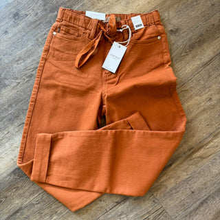 Rust HIGH WAISTED GARMENT DYED DOUBLE CUFF JOGGER-Joggers-option1]-kendra-kays-boutique