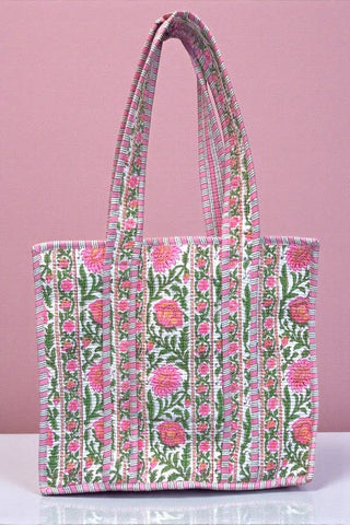 Ronan Green and Pink Floral Tote Bag-option1]-kendra-kays-boutique