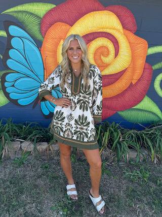 Baroque Floral Tunic Top with Gold Trim-Dresses-option1]-S-kendra-kays-boutique