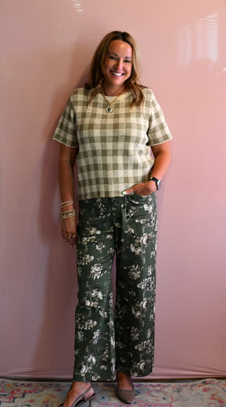 Gingham Checkered Pattern Sweater-Short Sleeves-option1]-kendra-kays-boutique