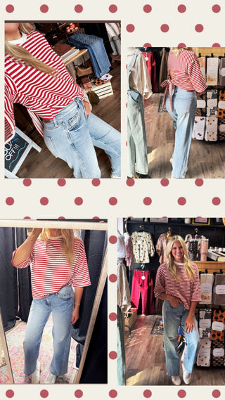 Red Stripe Bowknot Cutout-Short Sleeves-option1]-kendra-kays-boutique