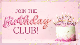 Birthday invitation card with cake and 'Happy Birthday' candles on a pink background