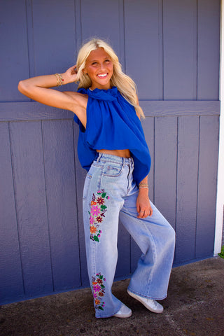 Tie-Neck Ruffle Top