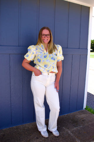 Bubble Sleeve Summer Floral Blouse