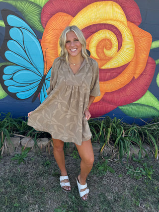 Umgee Jacquard High Ruffle Neck Dress-Dresses-option1]-kendra-kays-boutique