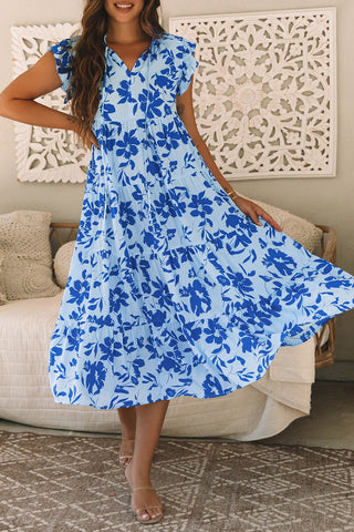 Sky Blue Floral Print Tiered Frilled Trim Flutter Sleeve Maxi Dress-Dresses-option1]-kendra-kays-boutique