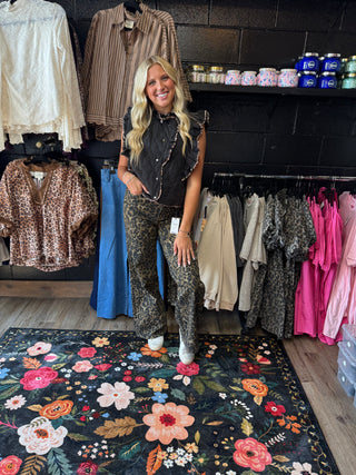 Quilted Ruffle Vest with Leopard Trim-Vests-option1]-kendra-kays-boutique