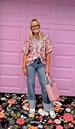 Floral Puff Sleeve Blouse-Short Sleeves-option1]-kendra-kays-boutique