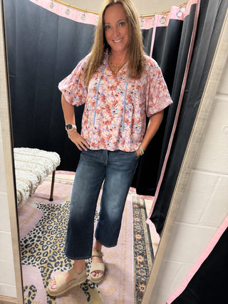 Floral Puff Sleeve Blouse-Short Sleeves-option1]-kendra-kays-boutique