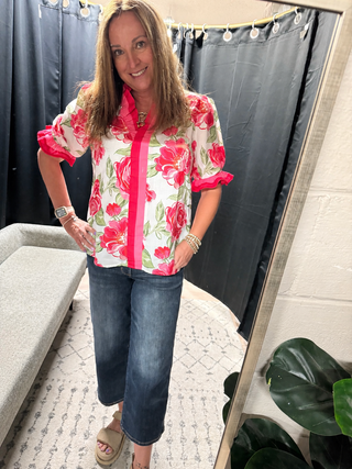 Rose Floral Frilled Short Sleeve-Short Sleeves-option1]-kendra-kays-boutique
