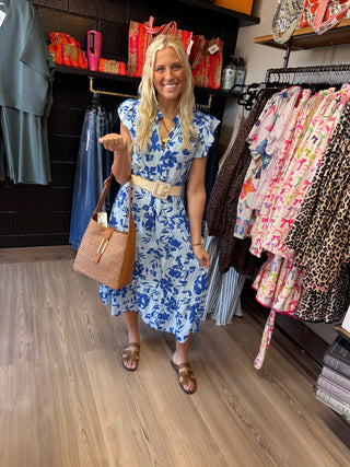 Sky Blue Floral Print Tiered Frilled Trim Flutter Sleeve Maxi Dress-Dresses-option1]-kendra-kays-boutique